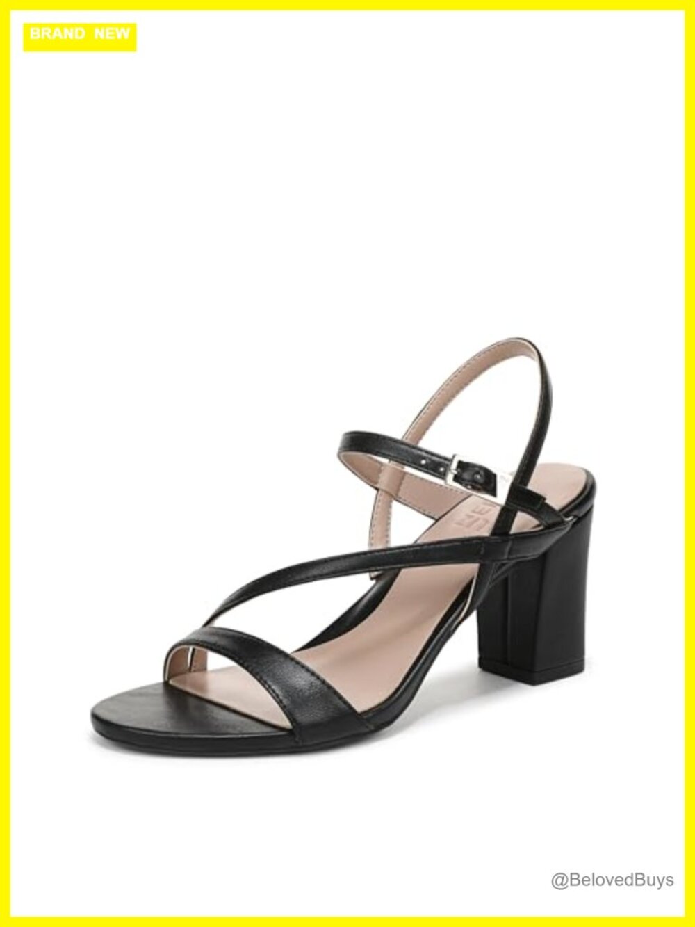 Elegant Strappy Heeled Sandals - Faux Leather, Block Heel, Open Toe, Comfort